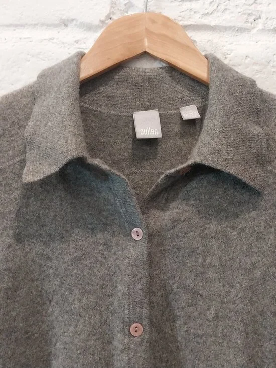 CULLEN 100% Cashmere Gray Button Up Shirt Cardigan Sweater Women S 4 Long Sleeve - Picture 4 of 8